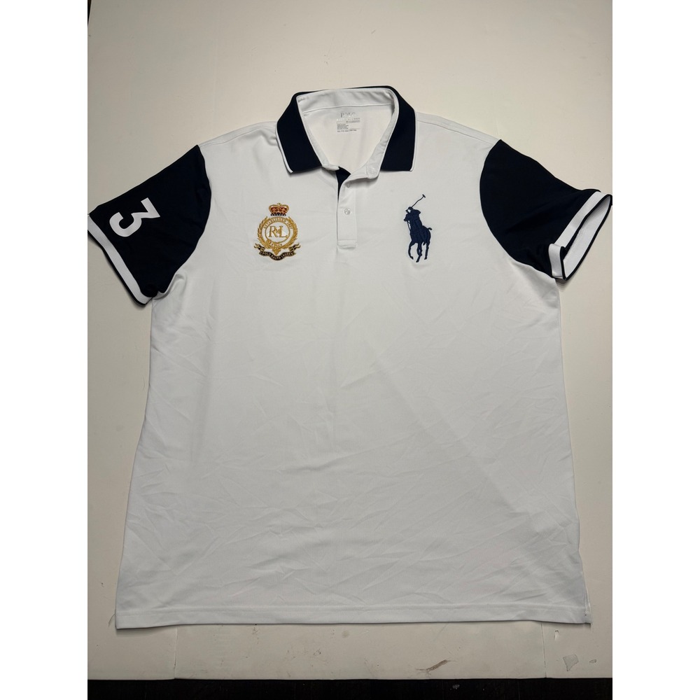 Polo Ralph Lauren Performance Shirt XXL White Navy Big Pony Crest Polo 3 Patch